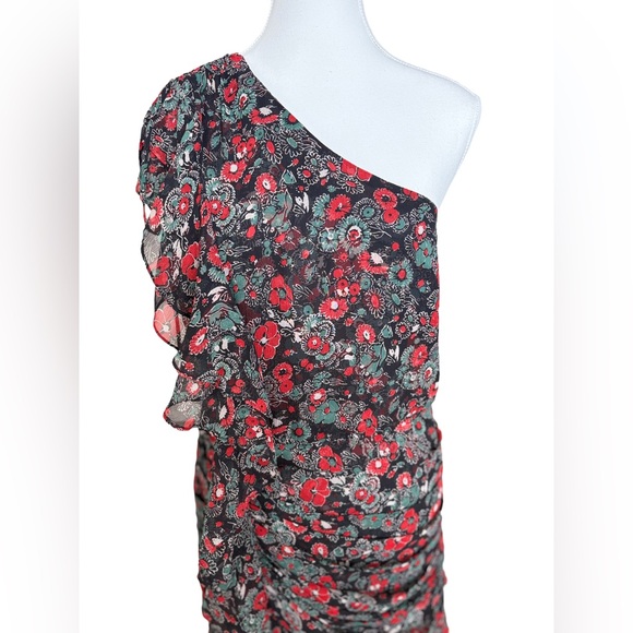 Veronica Beard One Shoulder Silk Floral Mini Dress Size 10 - Picture 2 of 6